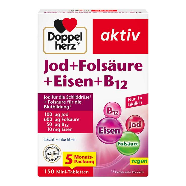 Doppelherz Jod + Folsäure + Eisen + B12 Tabletten, 150 St