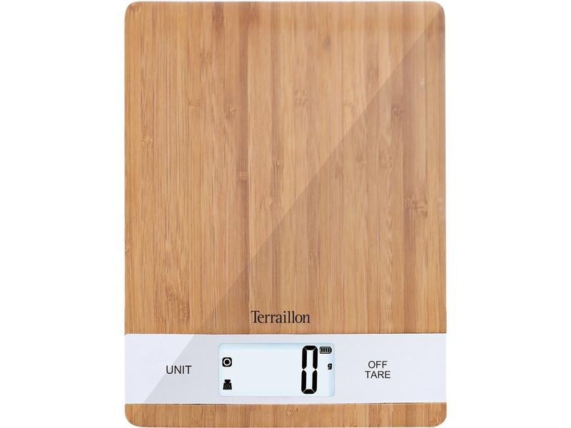 Terraillon Küchenwaage Bamboo USB Braun Elektronische Waage mit LCD-Digitalanzeige und Touch-Steuerung