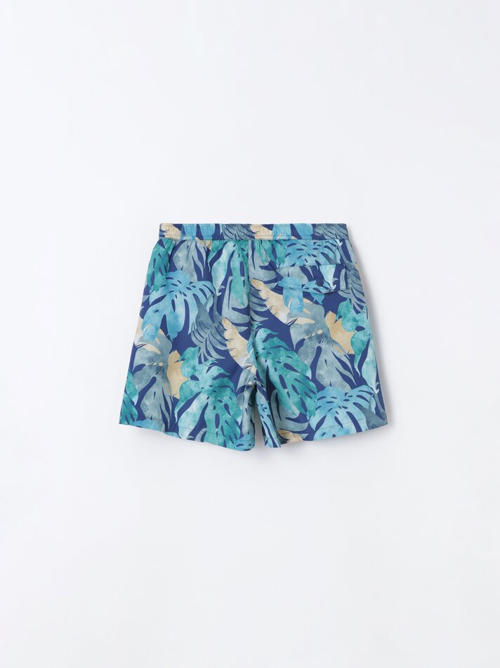 Maiô com estampa tropical - Azul-marinho