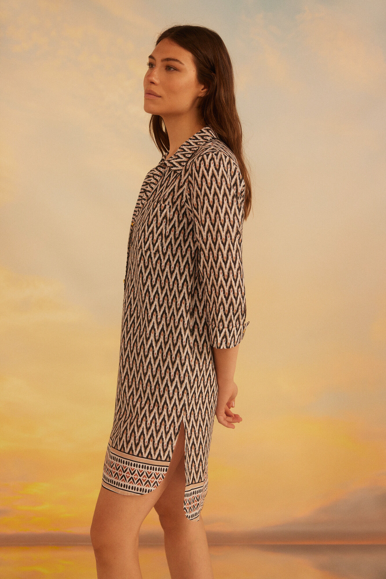 Túnica caftan estampada - Estampa branca