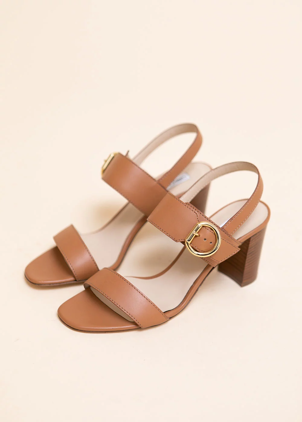 SANDALE NOLLET CUIR CAMEL