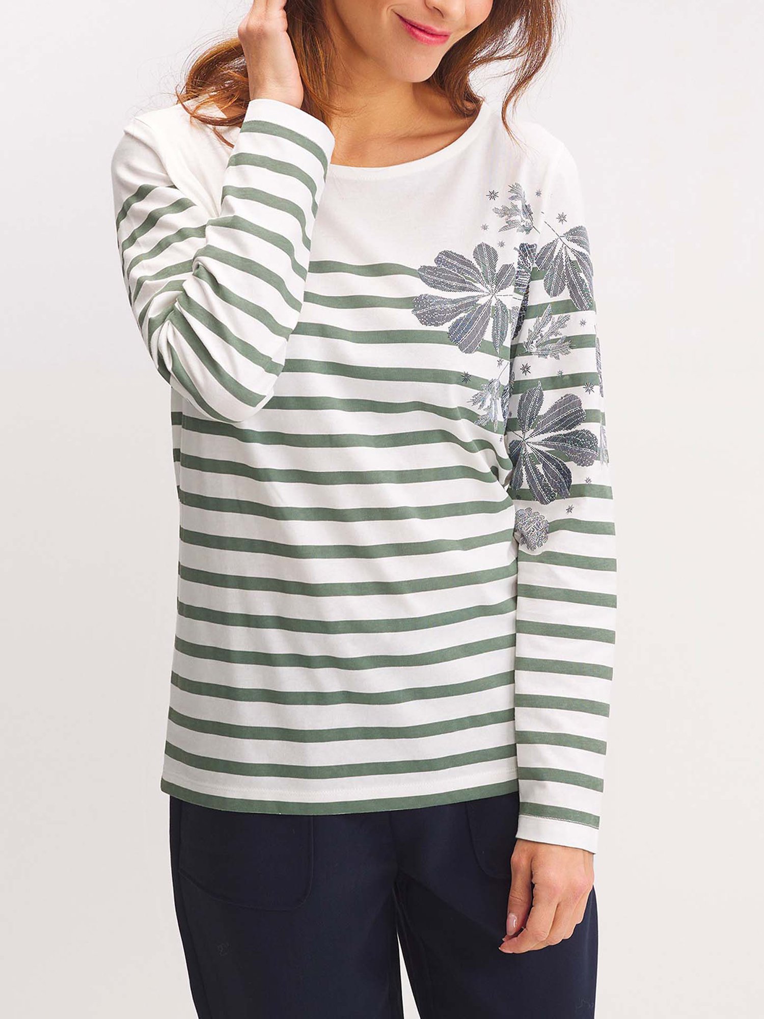 Tee Shirt Marinière Femme Coton Biologique Blanc et Vert