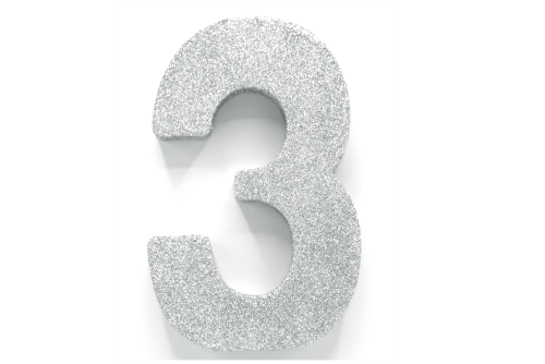 Zilver Tafeldecoratie Cijfer 3 Glitter 20,5cm