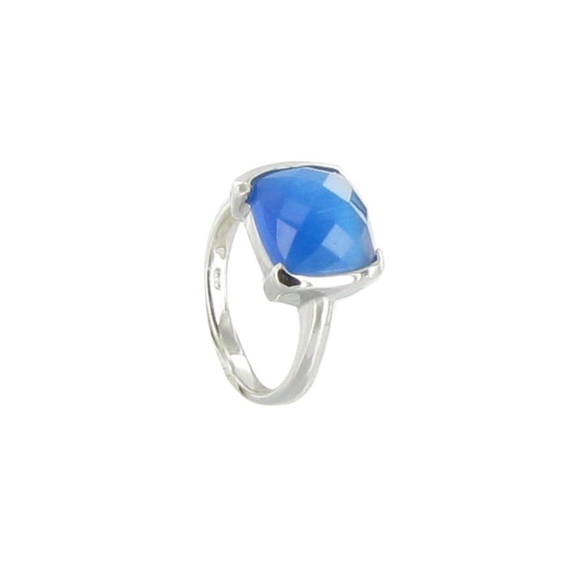 Bague Argent et son Carré Oeil de Chat Facetée Bleu