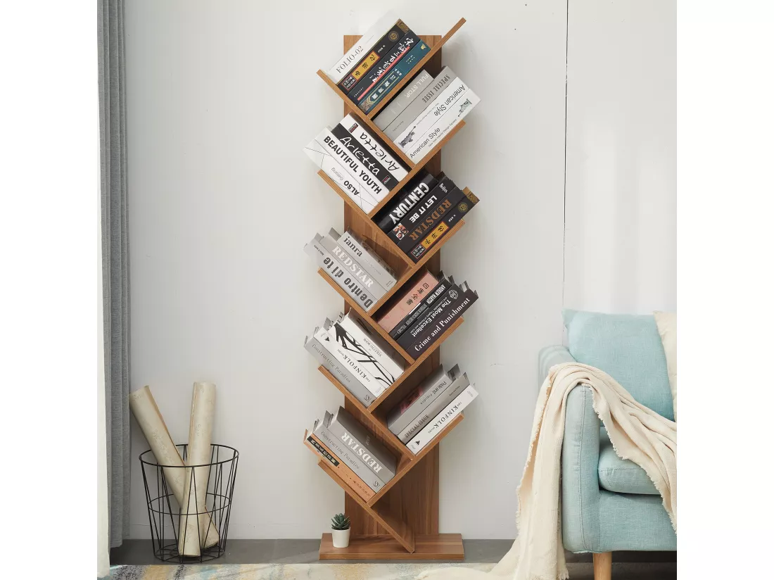 Bibliothèque Etagère 10 Etagères Bois Marron Moderne 160x44,5x22