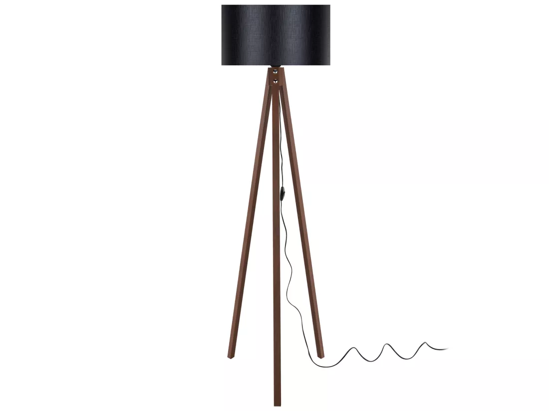Lampadaire Rochester trépied hauteur 136 cm E27 effet noyer / noir [lux.pro]