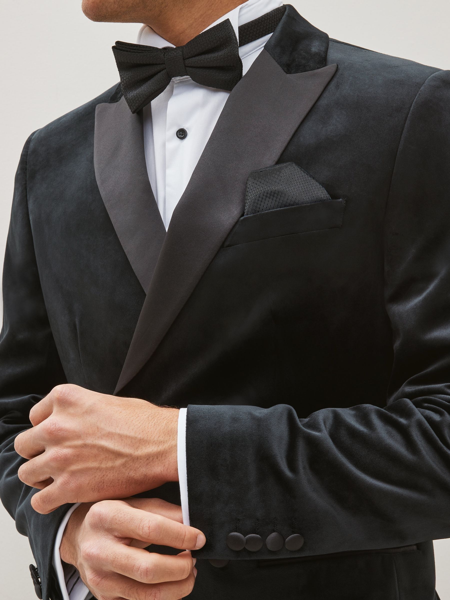 Zwart - Slim-fit fluwelen blazer met dubbele rij knopen