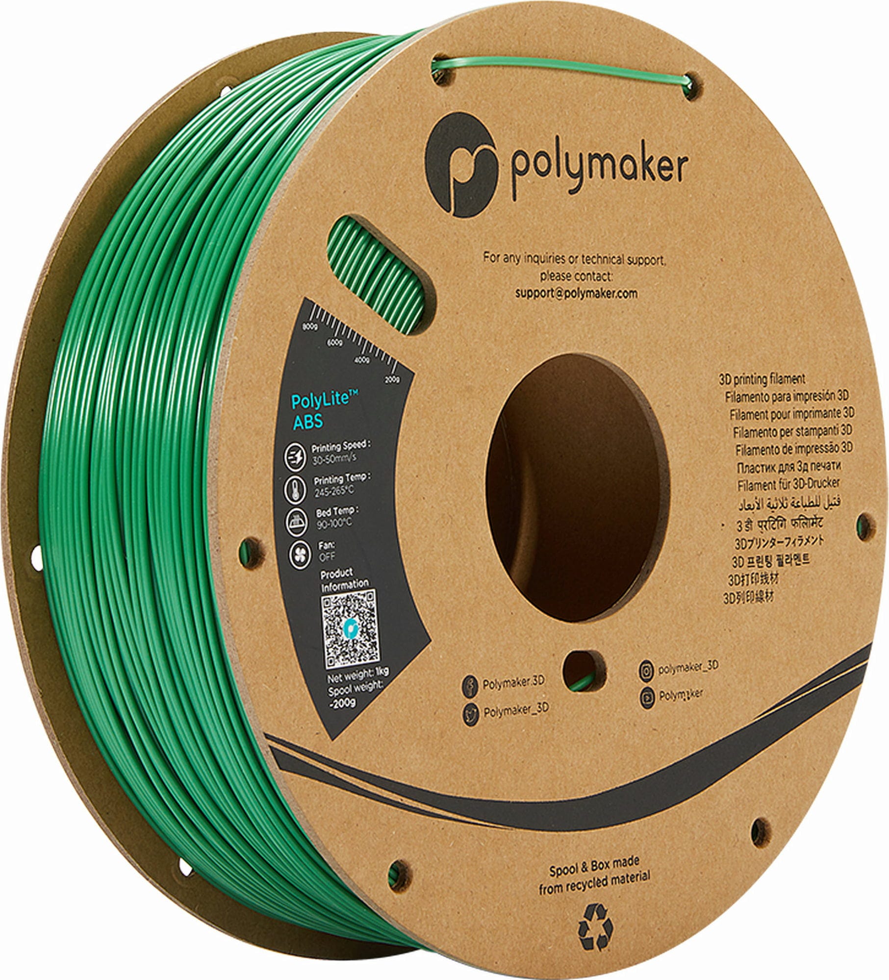 Polymaker  PolyLite ABS Green, 1,75 mm (1.000 g)    Außergewöhnliche Qualität mit PolyLite ABS in Grün