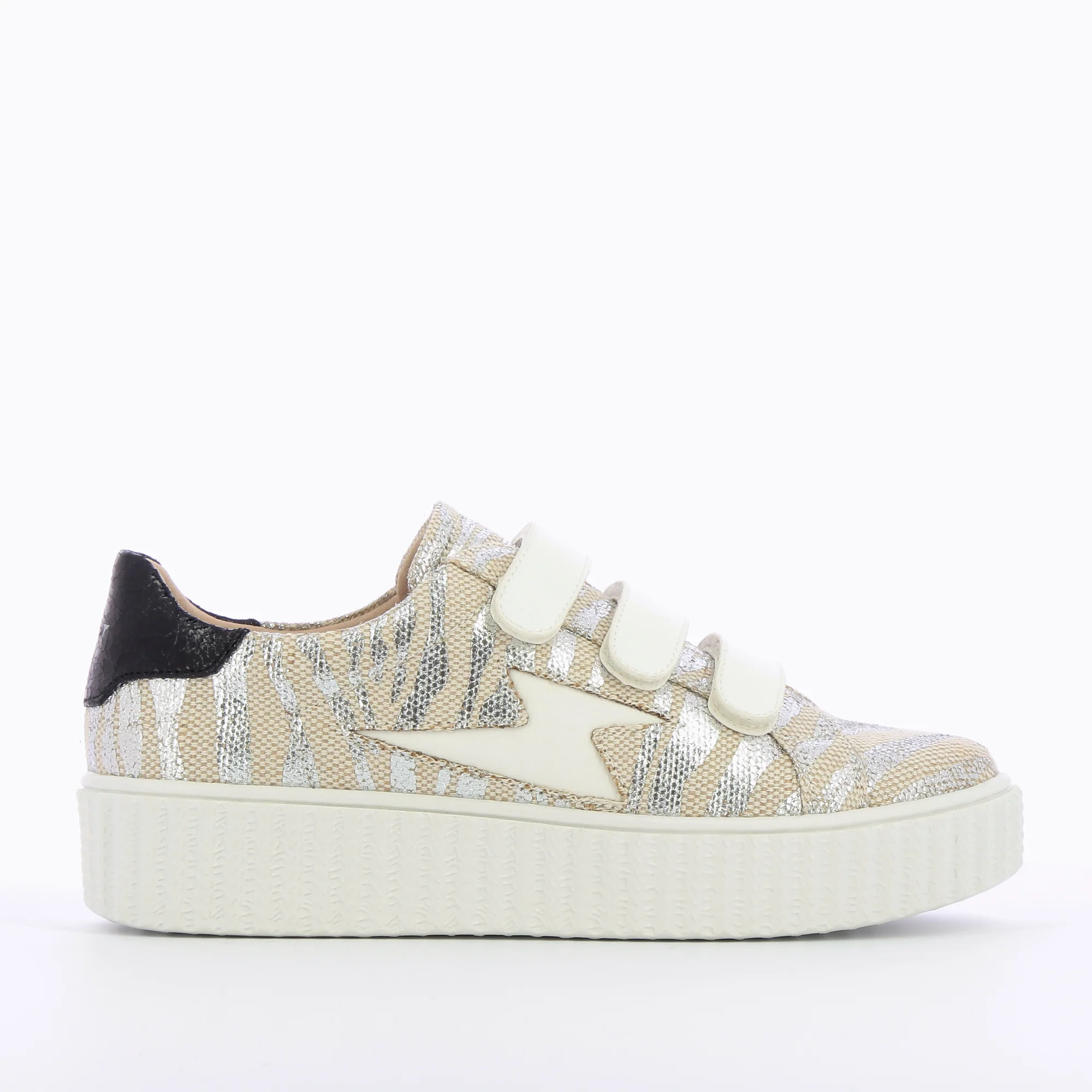 Sneakers-Baskets éclair Lindsey effet toile de jute beige et argent