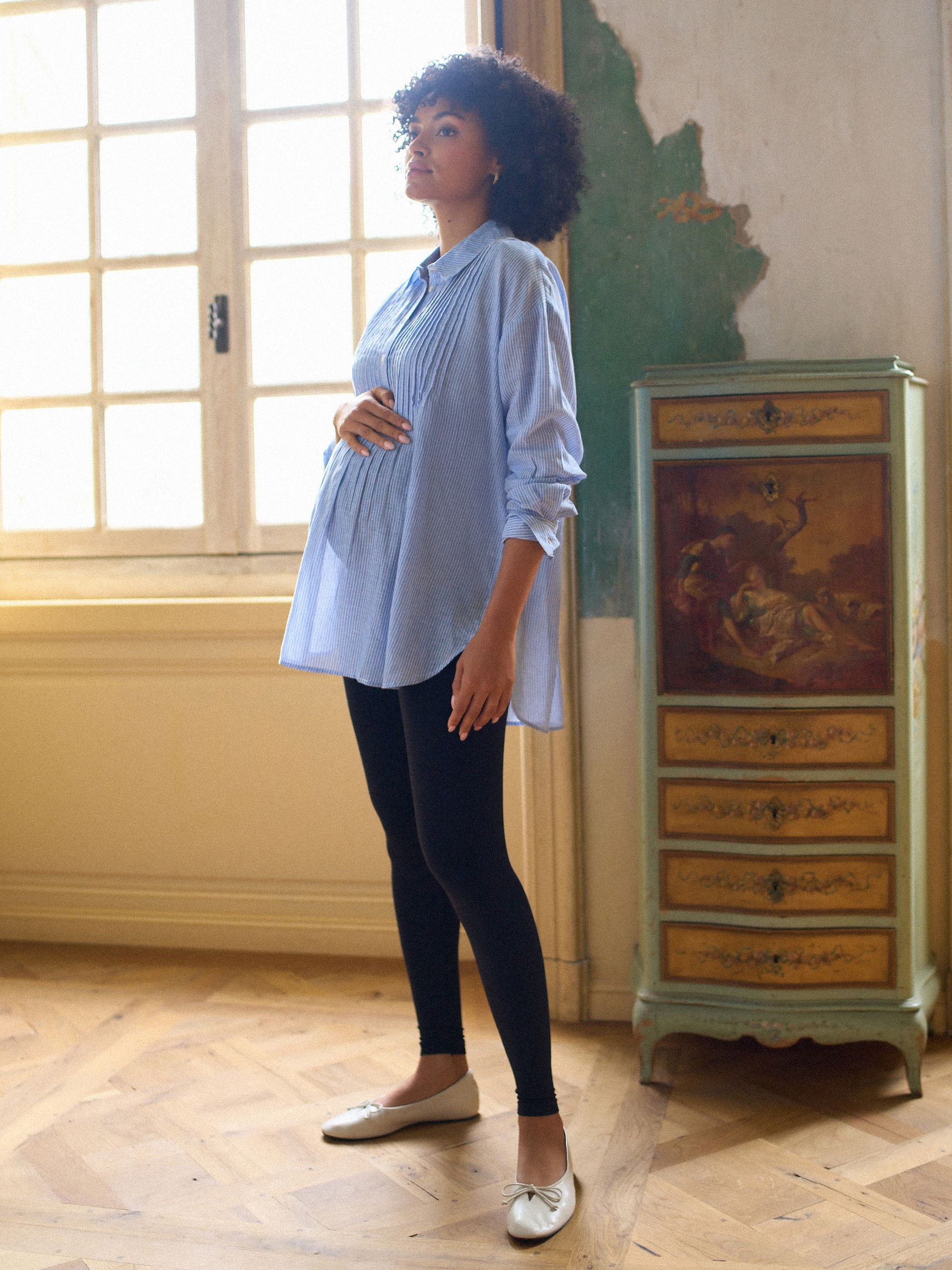 Seraphine Maternity Pin-tuck Ticking Shirt