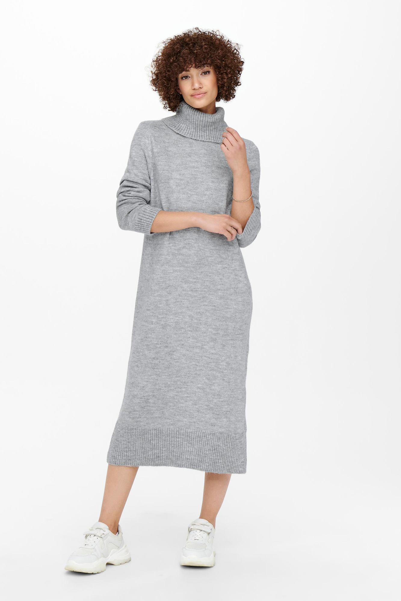 Vestido midi de malha com gola alta