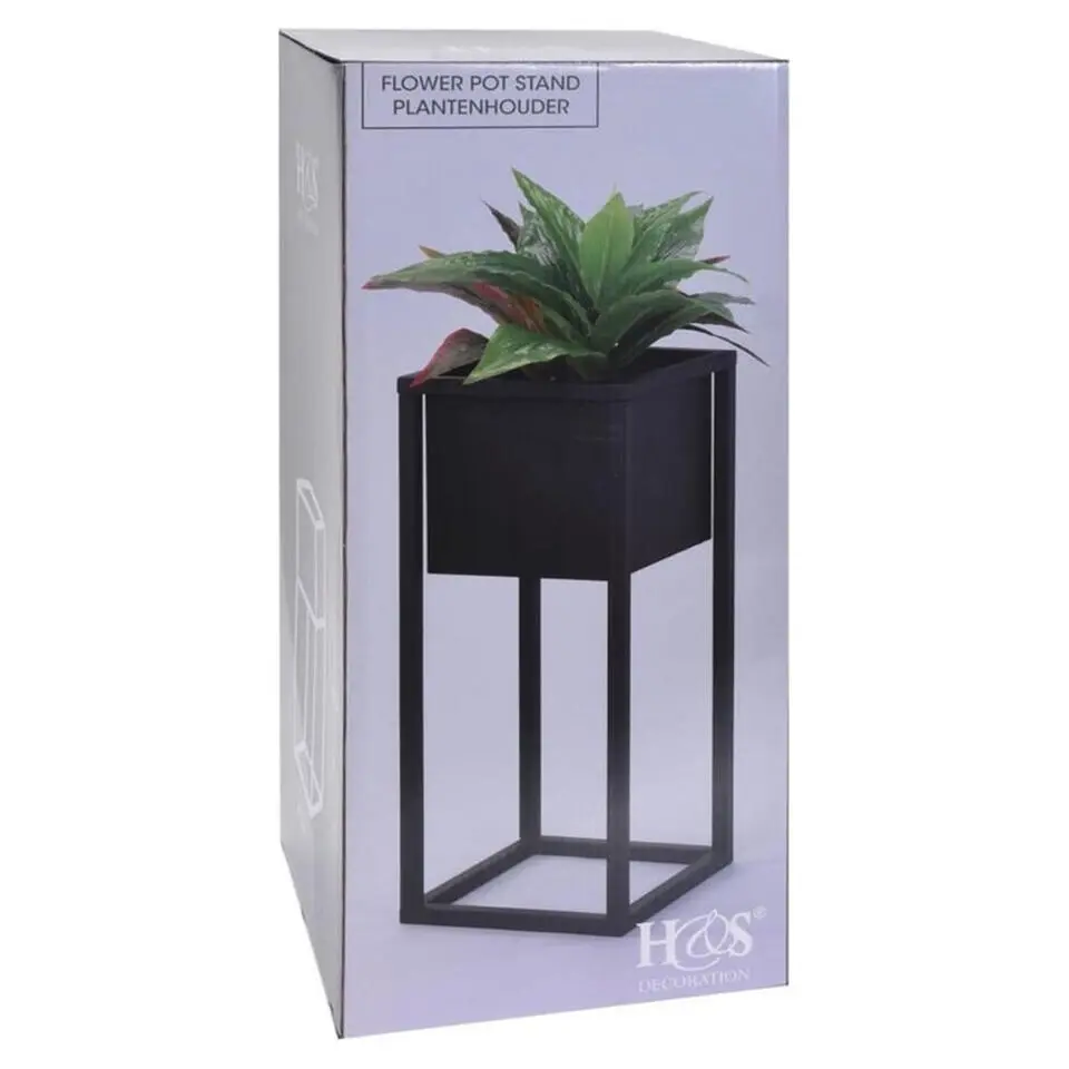 H&S Collection Plantenpot - zwart metalen standaard - 50 cm