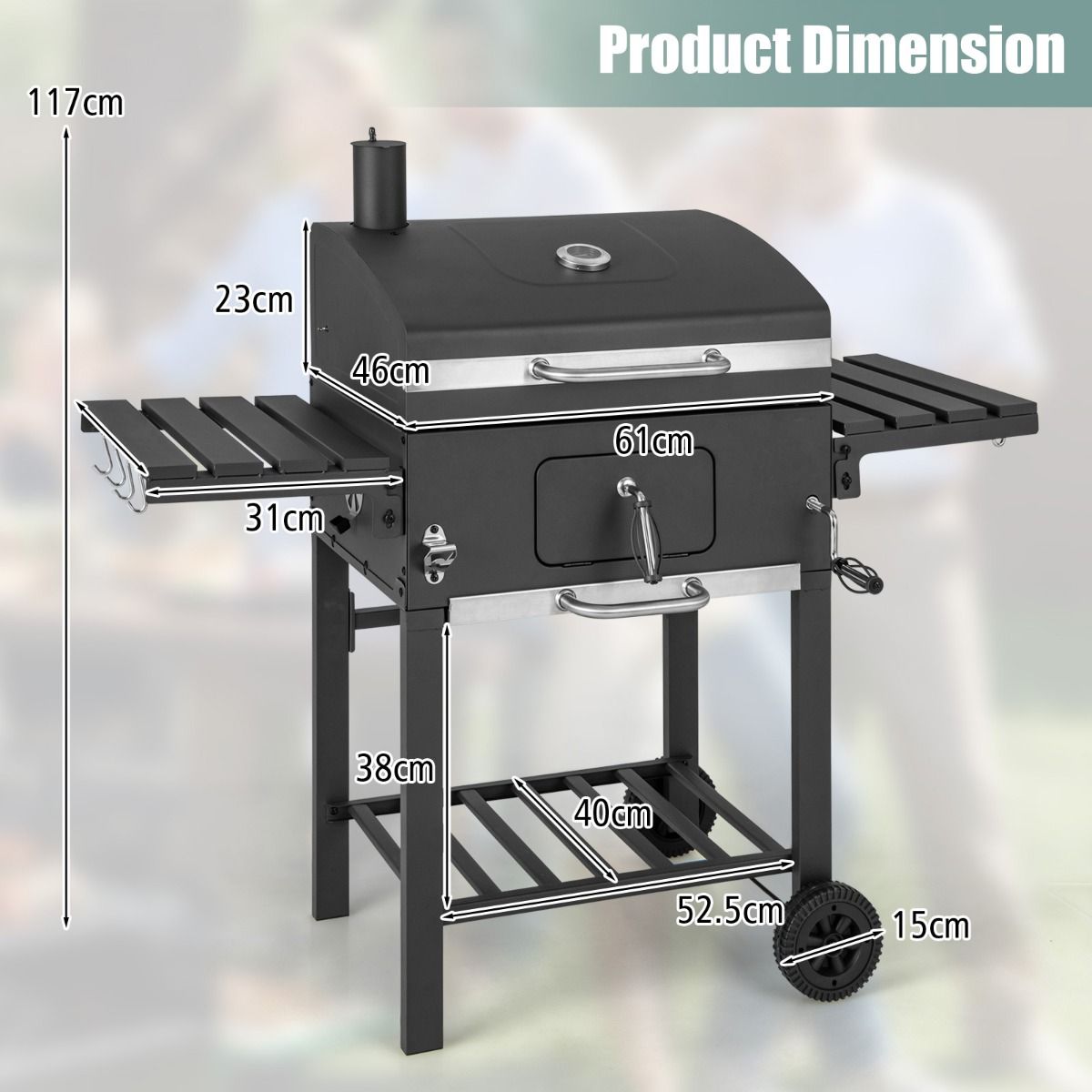 Barbecue à Charbon de Bois Portable avec 2 Tables d'Appoint Noir - Lidl-Manfred