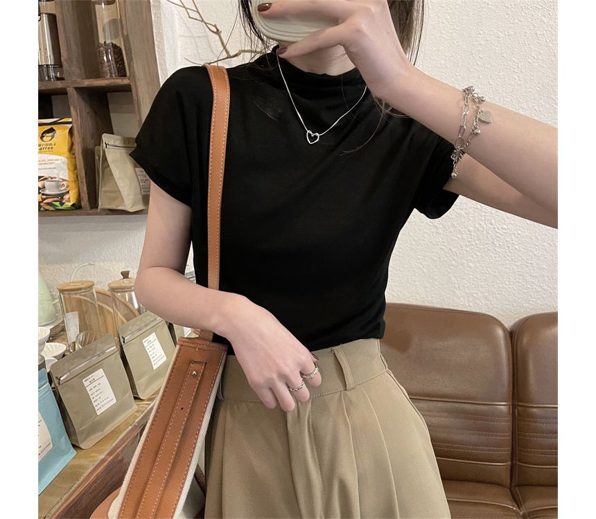 Duwnie - T-shirt met korte mouwen en mockneck, effen