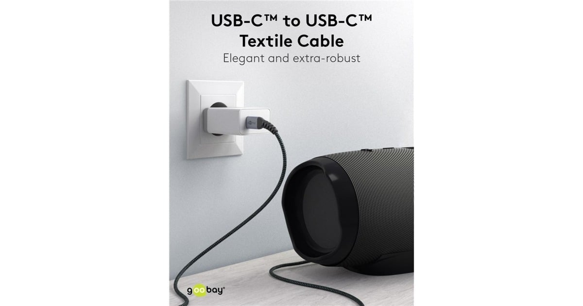 goobayUSB-C snellader Nano (65 W) en USB-C textielkabel  (Zwart, 1 meter)