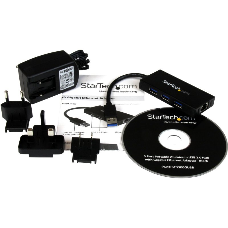 StarTech.com Hub USB 3.0 (5Gbps) portable à 3 ports avec câble intégré plus Gigabit Ethernet - Aluminium