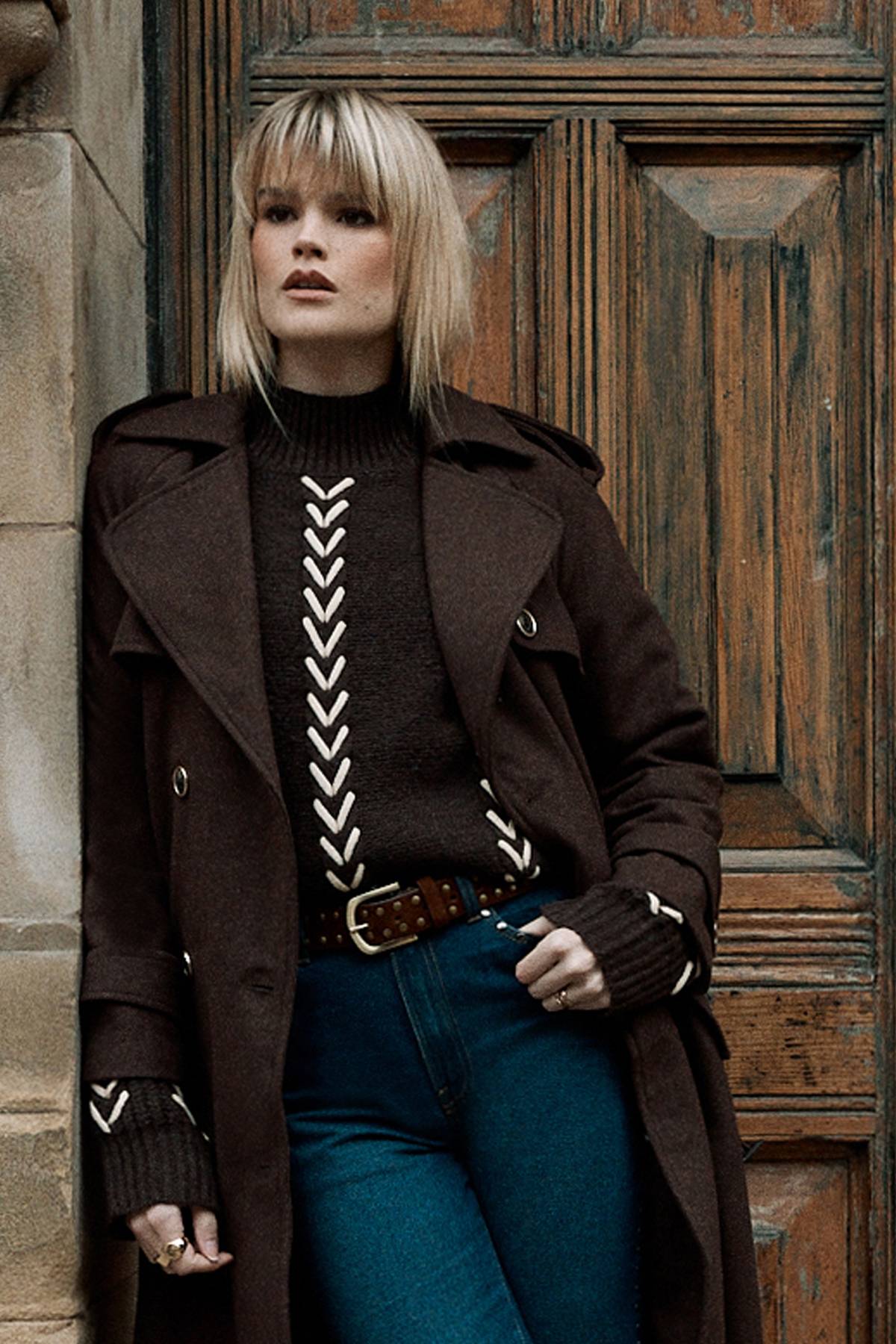 Warehouse synthétiquell Oversize à Détails de Surpiqûre