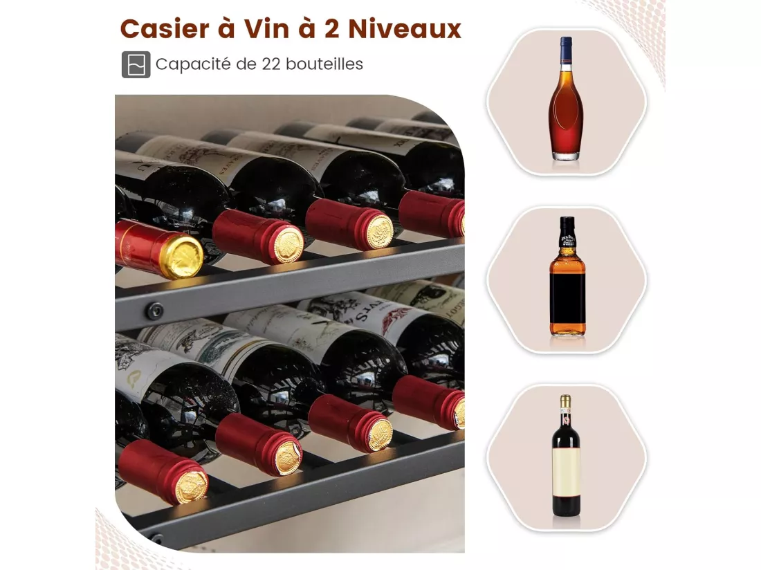 Étagère à vin 22 bouteilles, 2 casiers à vin et 4 porte-verres, marron rustique