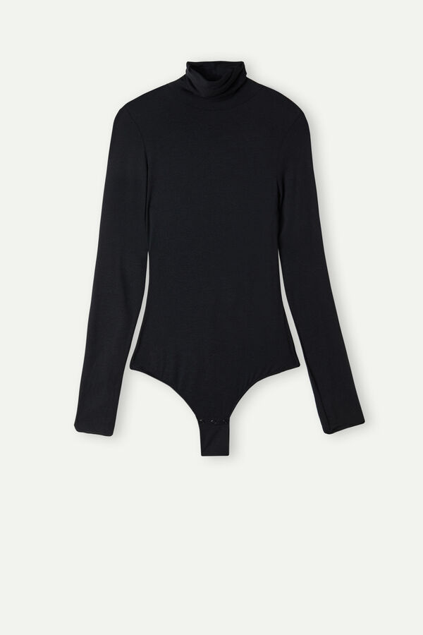 Body ultraleve de gola alta em modal com cashmere