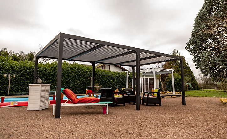 Pergola bioclimatique autoportante manuelle aluminium Habrita PER3660BI gris 3,60 x 5,98 m