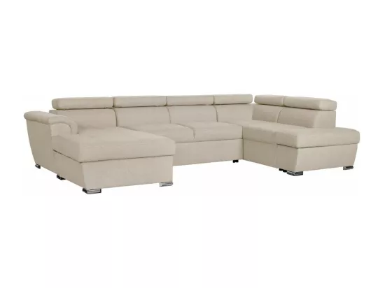 Canapé panoramique convertible avec 2 coffres Paola en tissu - Beige - L320,5 x P188 x H76cm - Loungitude