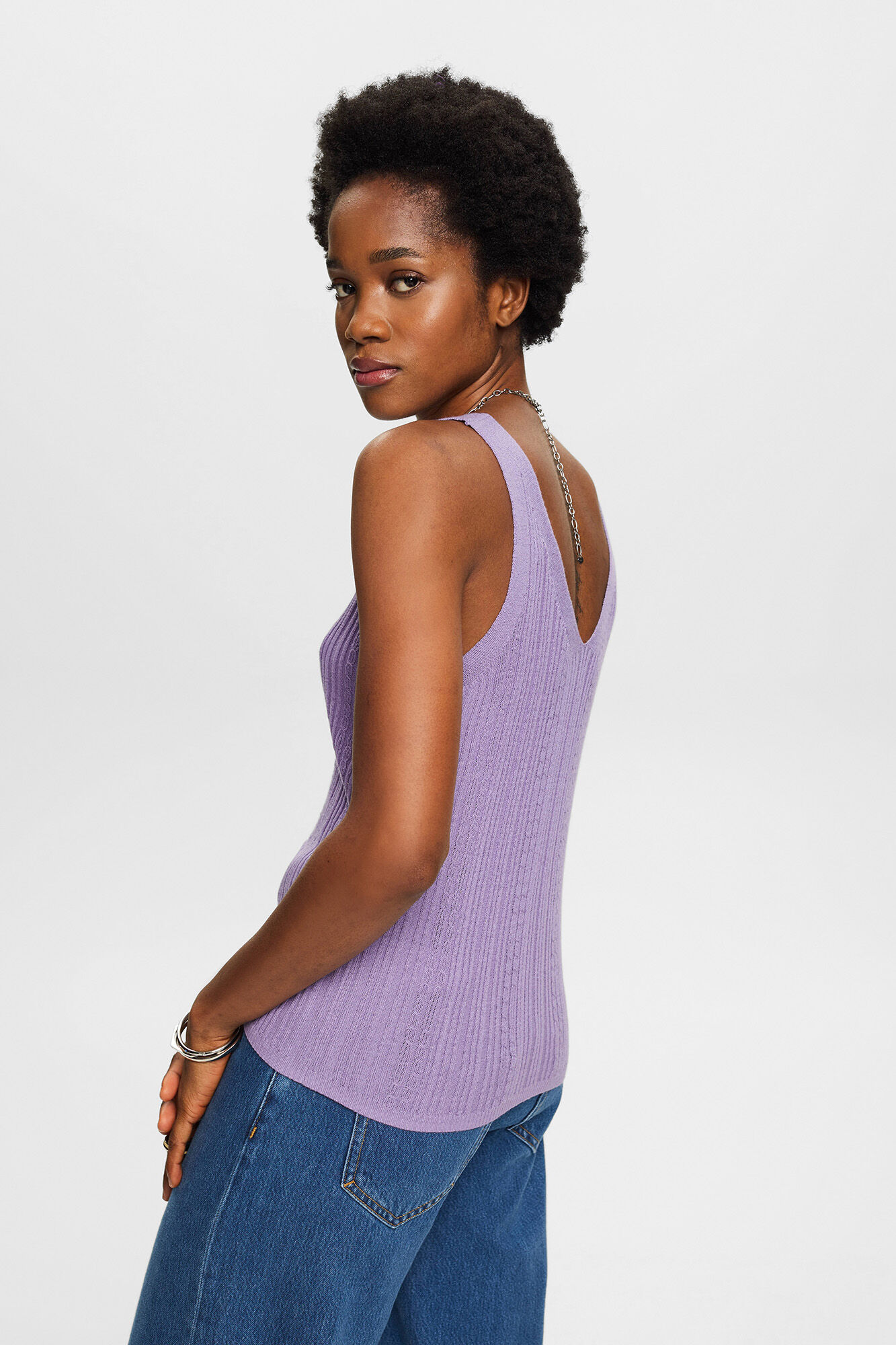 Blusa de malha fina com estampas em linho - Lilás
