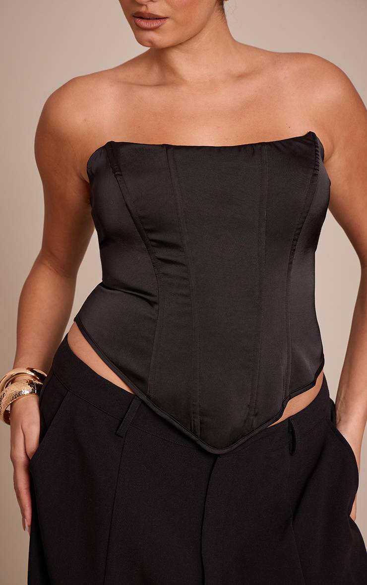 Noir Corset Grande Taille En Satin Avec Bordure En Dentelle