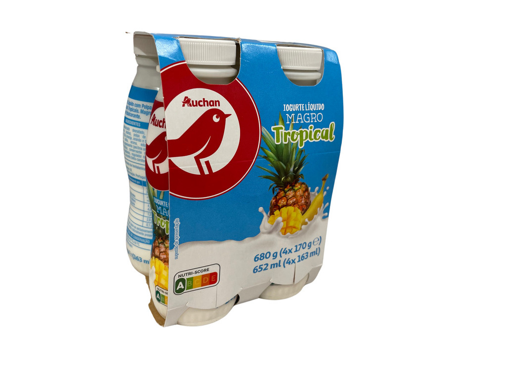IOGURTE AUCHAN LÍQUIDO MAGRO TROPICAL 4X170G