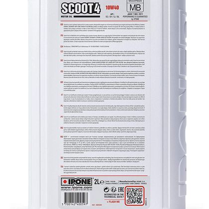 Huile moteur Ipone SCOOT 4 - 10W40 - 2 LITRES Universel