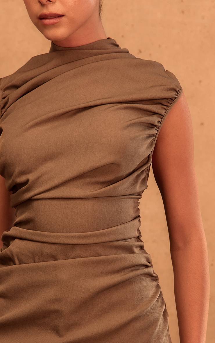 Taupe Top Asymétrique Froncé Extrême Ajusté Taupe Foncé Plt Label