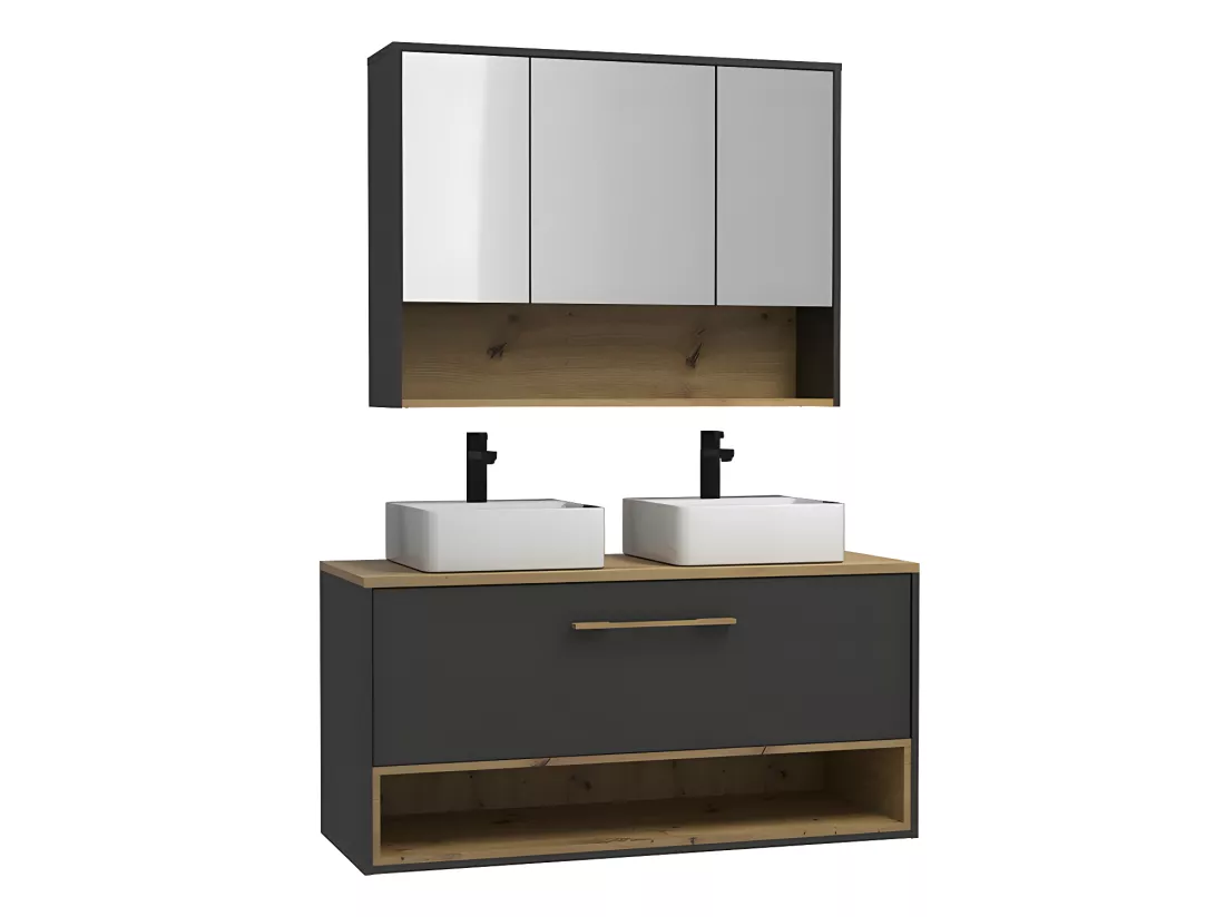 Meuble de salle de bain suspendu anthracite avec double vasque à poser et armoire de toilette - 120 cm - YANGRA