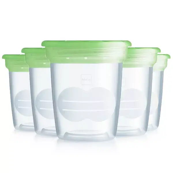 Conjunto de 5 recipientes para armazenamento de leite materno MAM, 120ml cada.