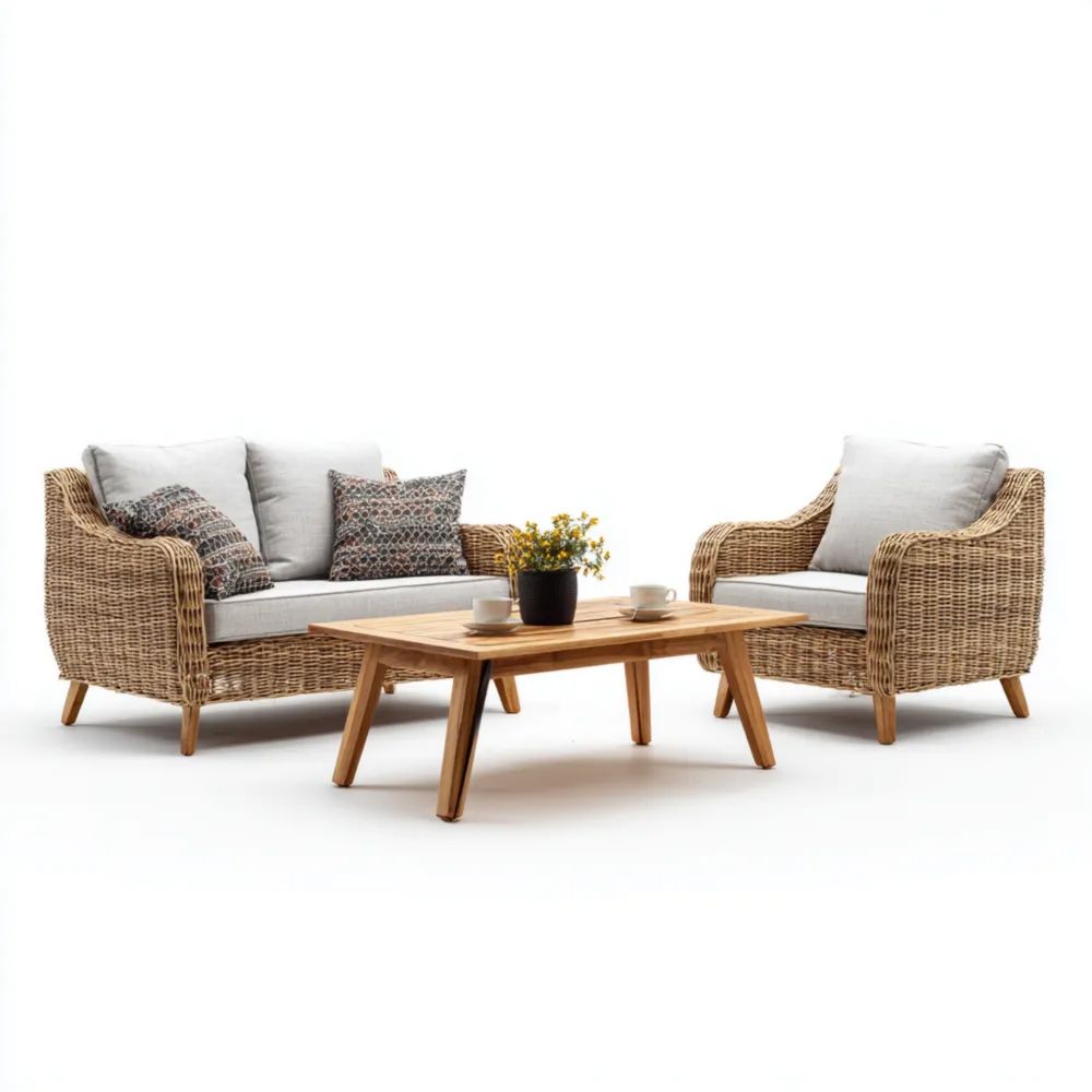 Garten-Sofaset Rattan 3-teilig 160x75x85 cm - Hellbraun - Moderner Sti