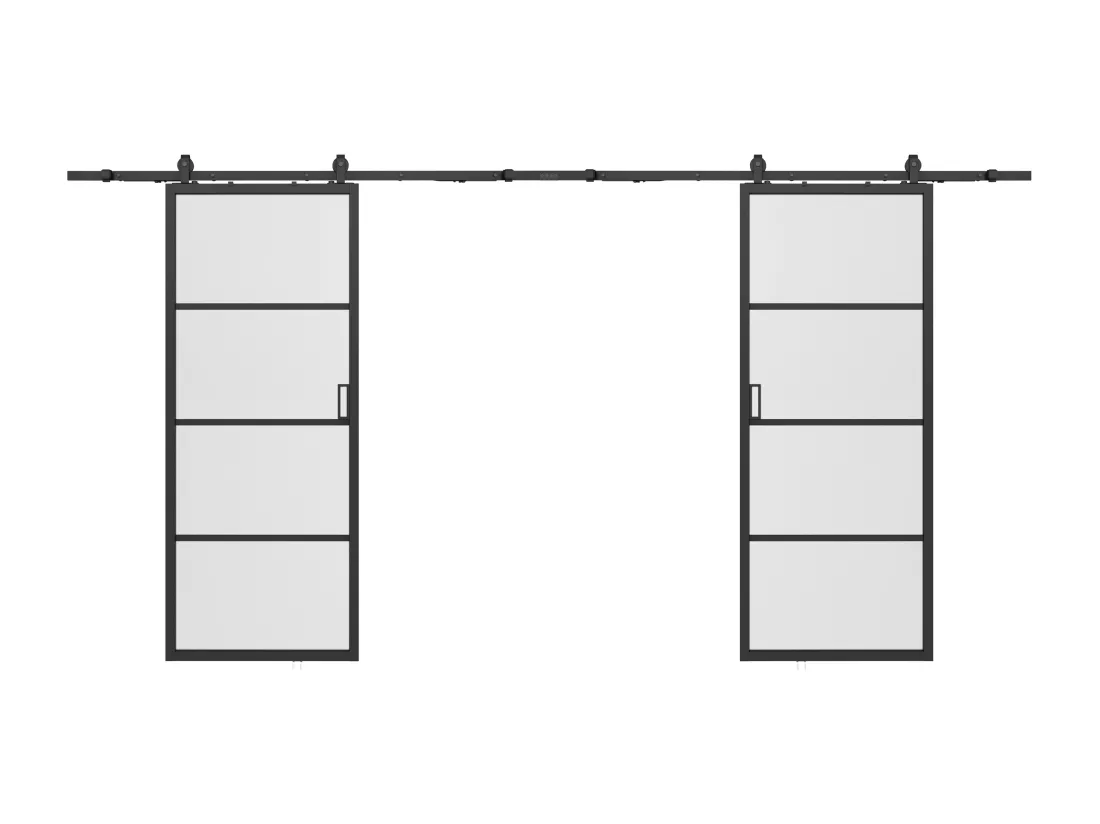Porte coulissante double avec système en applique - aluminium et verre trempé dépoli - 2 x H205 x L83 cm - SINCA II
