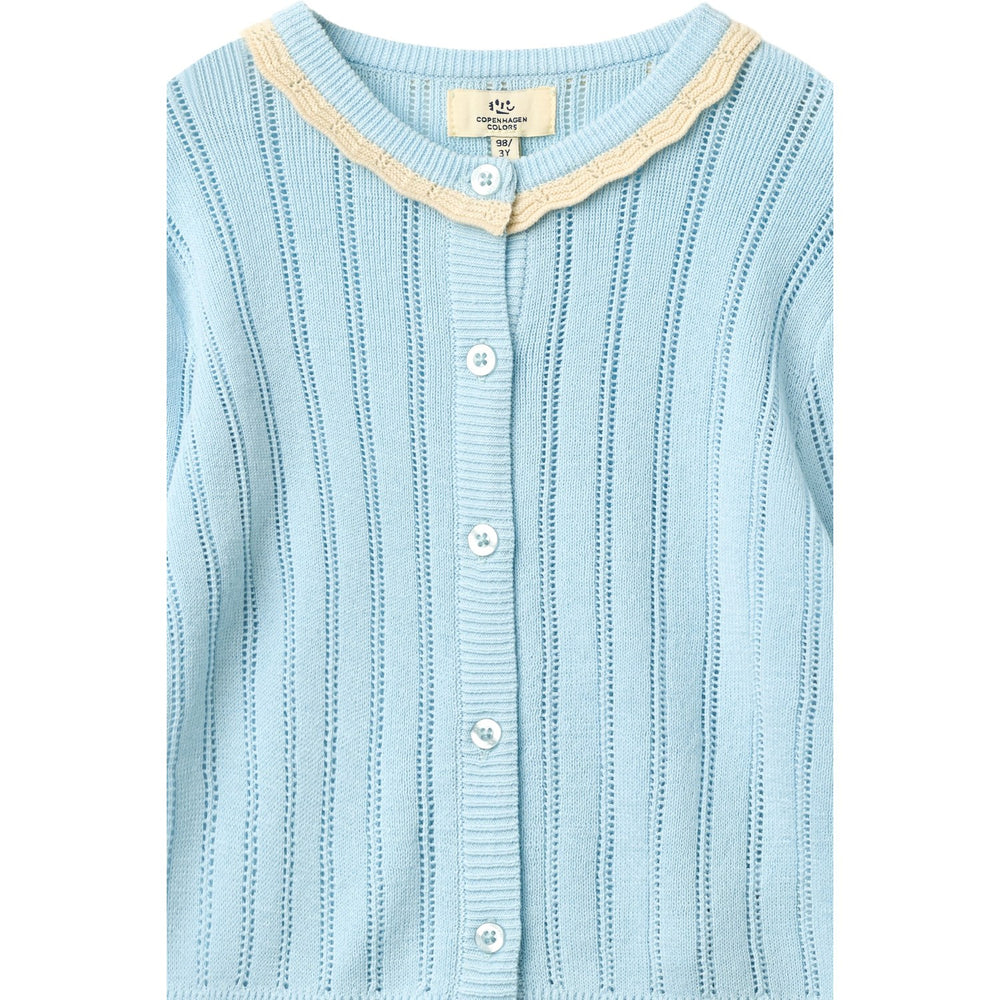 Køb COPENHAGEN COLORS Ice Blue/Cream Comb. Strikket Pointelle Cardigan