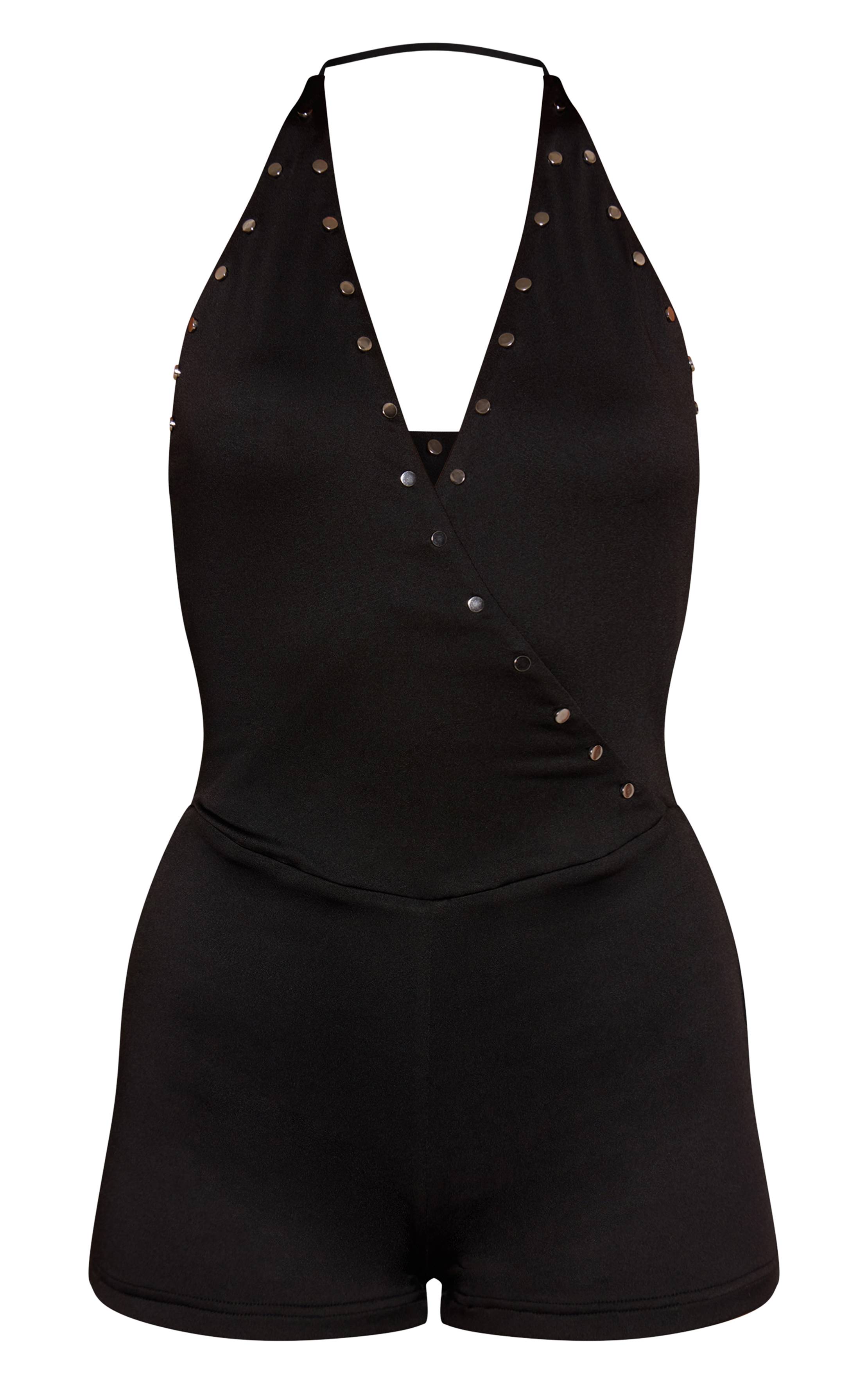 Noir Combi-short Col Drapé En Tissu Soyeux Avec Détails Cloutés