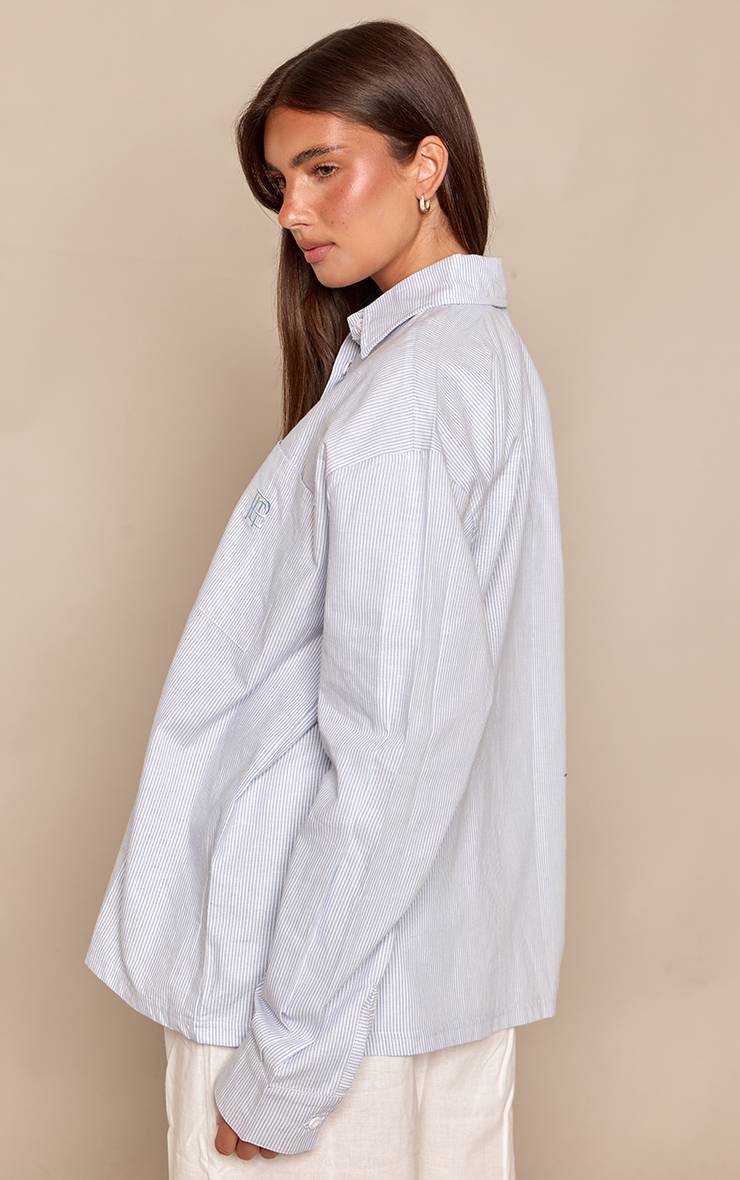 Bleu Chemise Oversize Tissée À Rayures Avec Broderie Plt