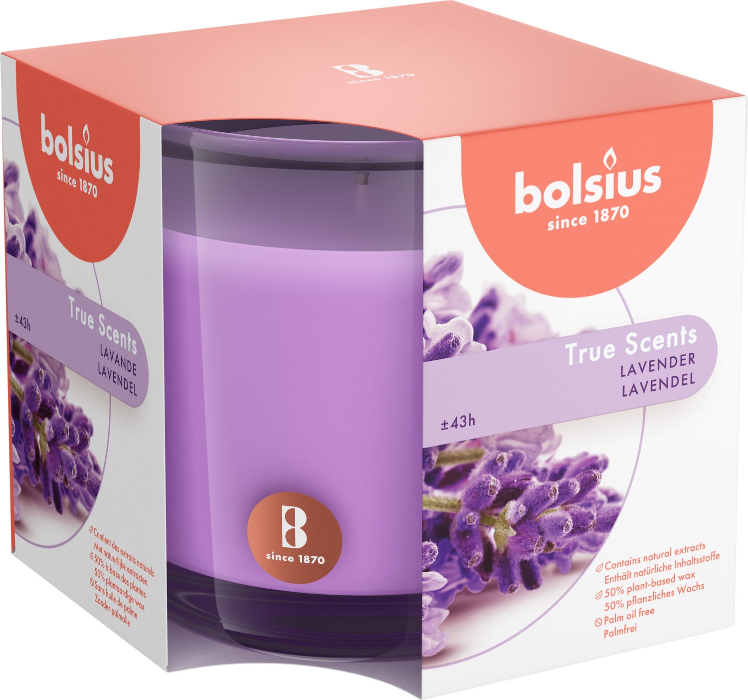 Bolsius geurkaars True Scents Lavendel paars 43 uur D 9,7 H 9,9 cm
