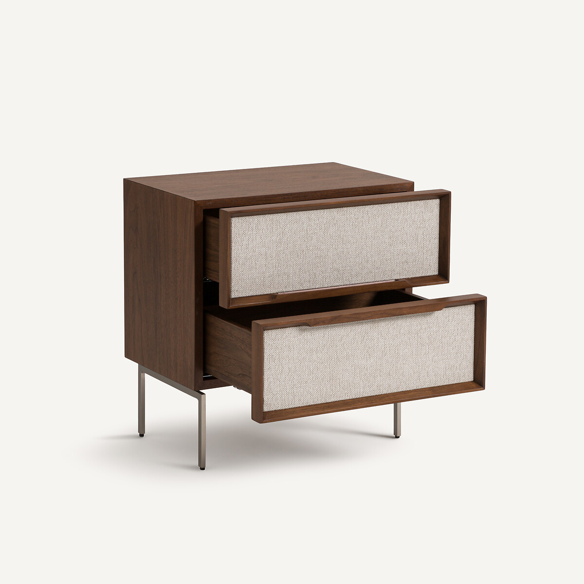 AM.PM<br>Mesa de cabeceira com 2 gavetas, folheado de nogueira e tecido, Omid