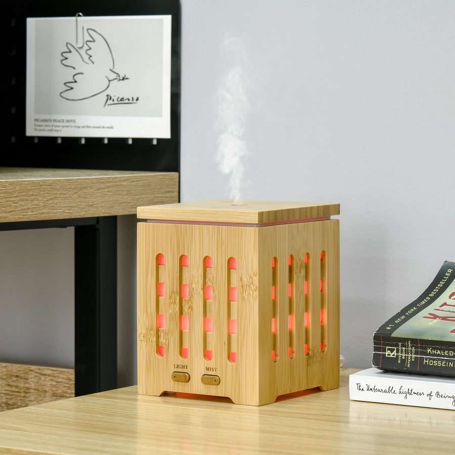 HOMCOM Aroma Diffusor für ätherische Öle, mit 7 LED Farben,  2 Sprühnebel-Modi Naturhloz