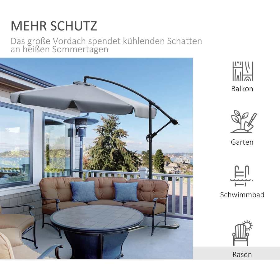Outsunny Sonnenschirm mit Kreuzfuß grau