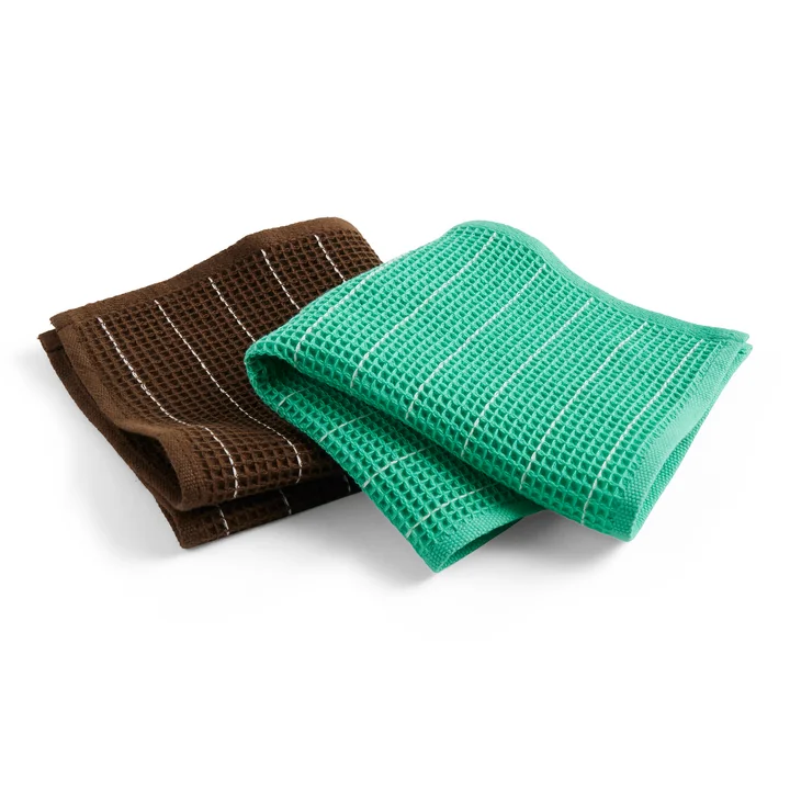 HAY - Canteen Spültücher, chocolate / emerald pinstripe (2er-Set)
