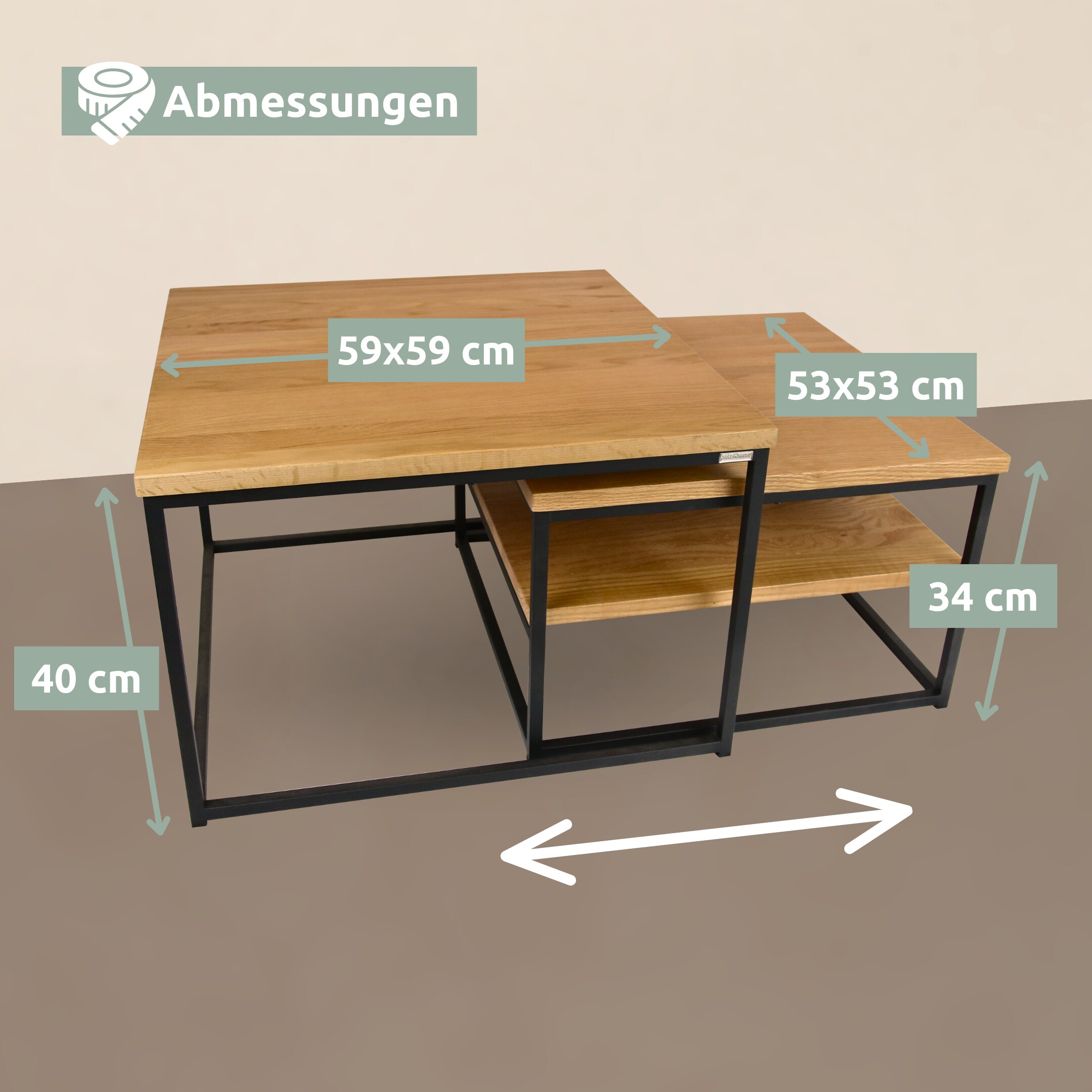 holz4home® 2er-Set Couchtisch aus Eiche