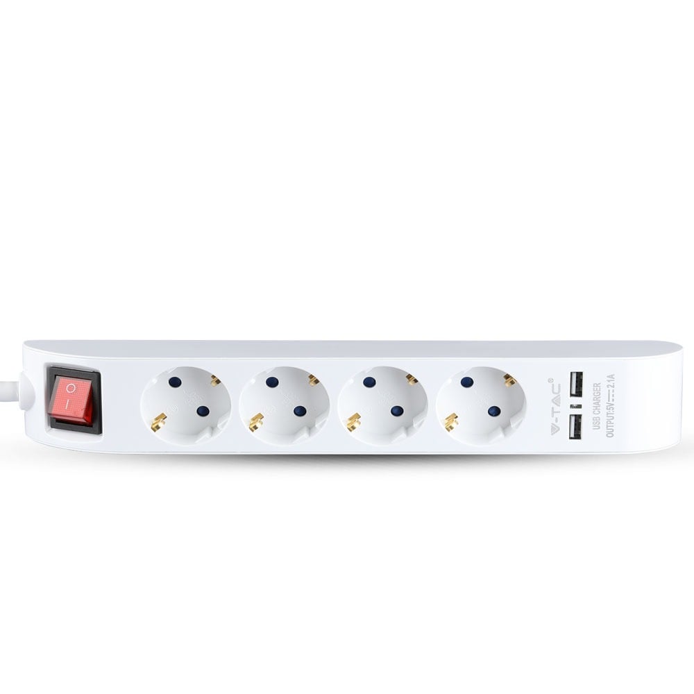 4-voudige verlengsnoerstopcontacten - schakelaar - wit - 1,4 m kabel - strip