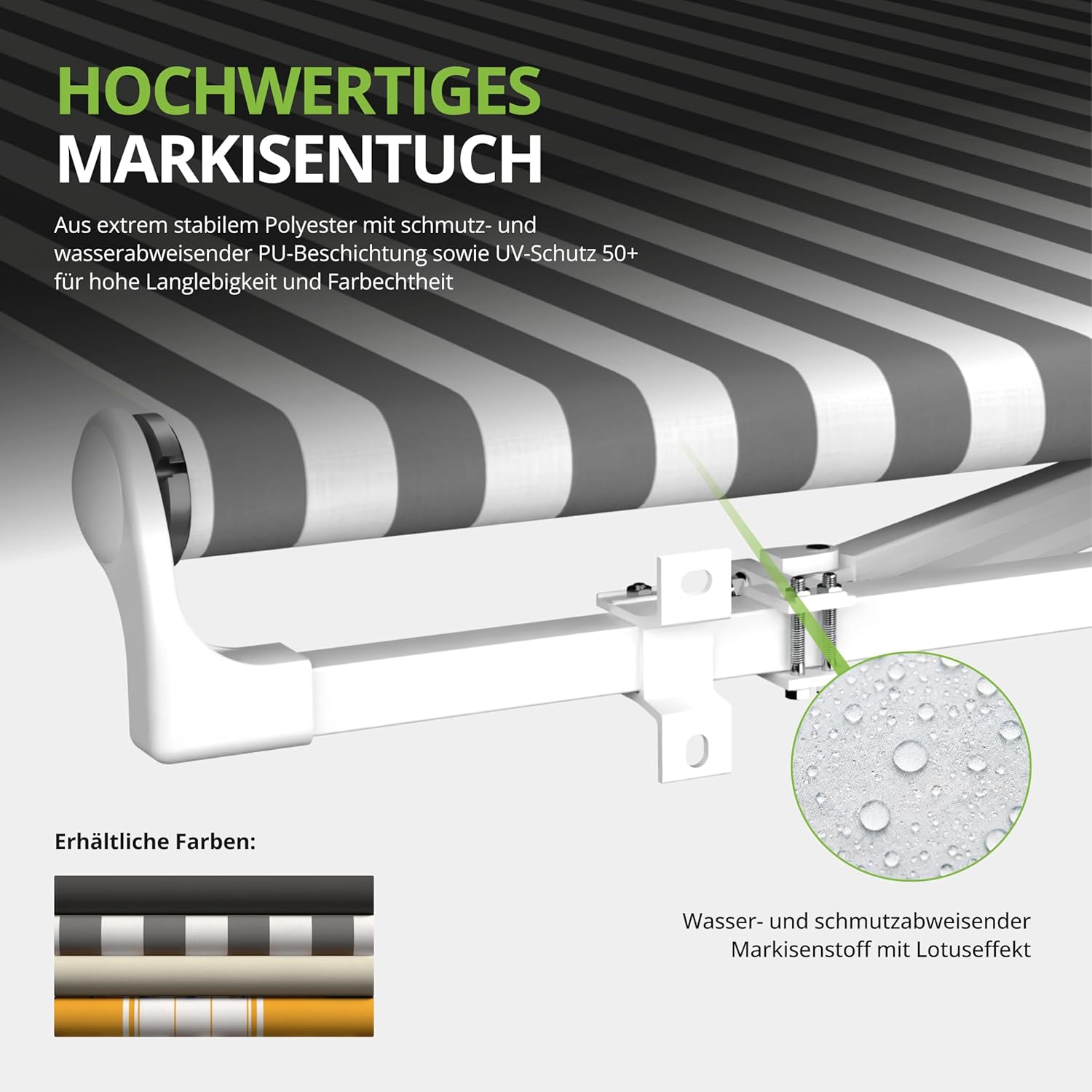 Eclipse Gelenkarmmarkise Economy 3x2,5m mit Handkurbel Markise Sonnenschutz Balkon Terrassenüberdachung Markisenstoff 280g/m² Polyester (PE) inklusive UV-Schutzfaktor 50+, Markisentuchfarbe: Grau