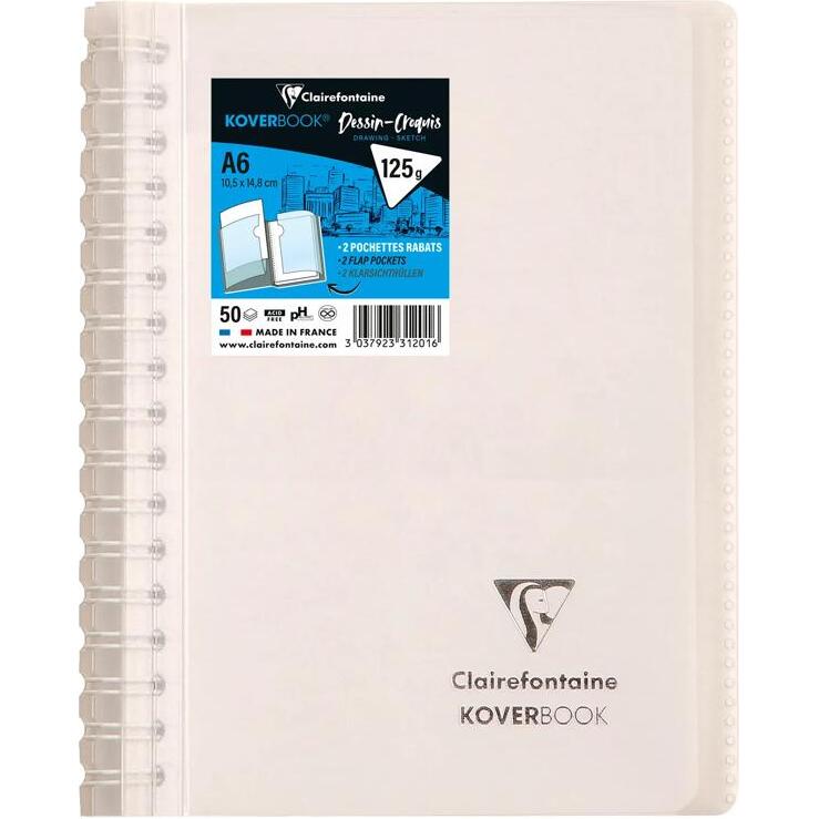 Carnet dessin/croquis reliure intégrale enveloppante Koverbook A6 100 pages papier blanc 125 g couverture polypropylène transparent - Assortis