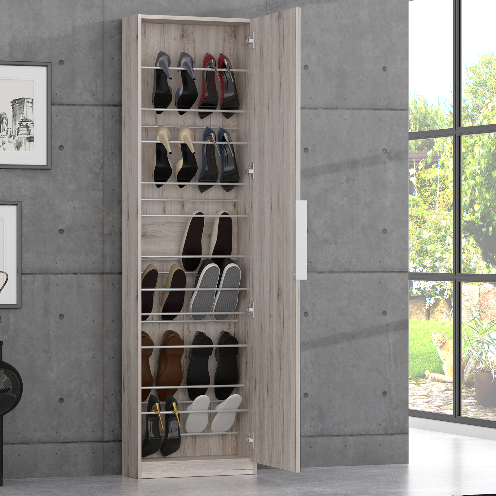 Schuhschrank - Sandeiche - mit Spiegeltür - 50 cm breit