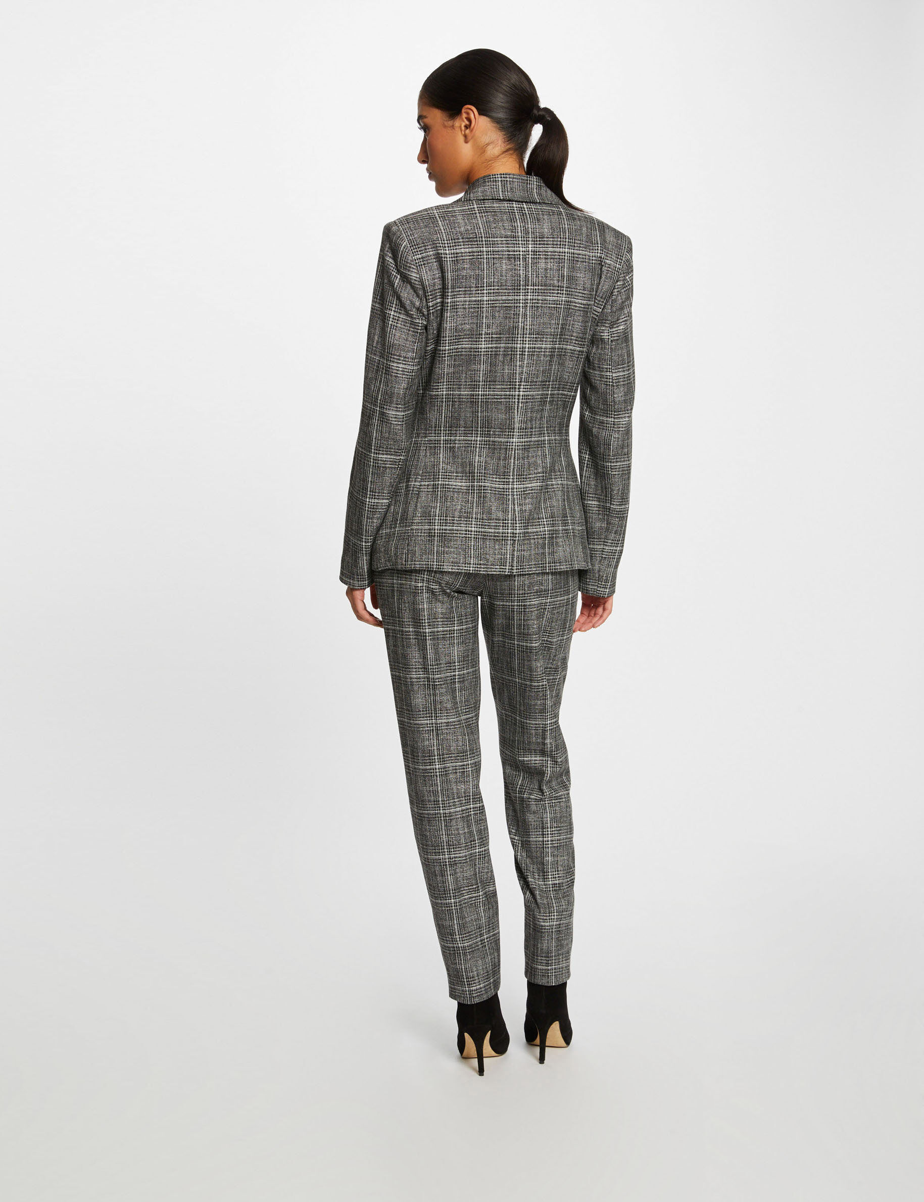 Veste tailleur city droite à carreaux gris moyen femme - gris_moyen