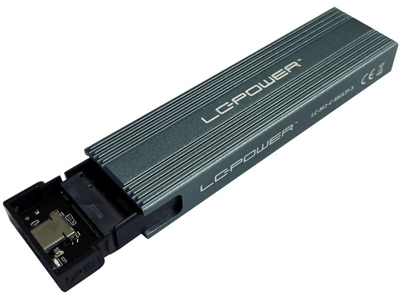 LC-Power Externes Gehäuse LC-M2-C-MULTI-3 M.2 Externes USB Typ-C Gehäuse für M.2 NVMe SSD
