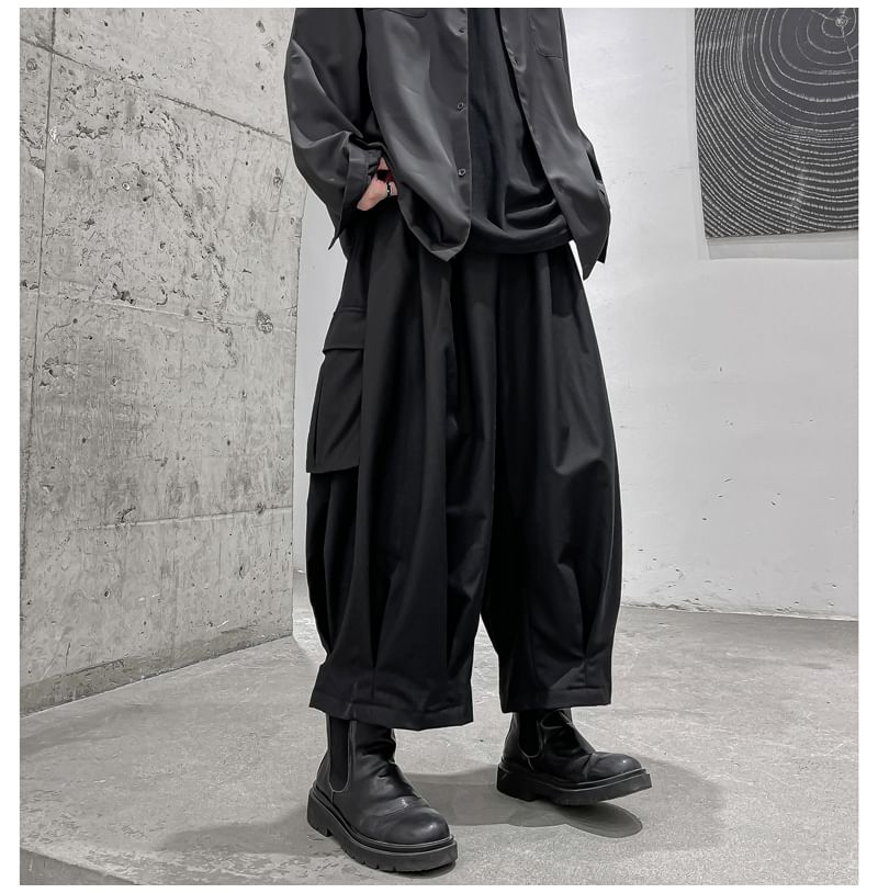Patow - Mid Rise Plain Cropped Baggy Cargo Pants